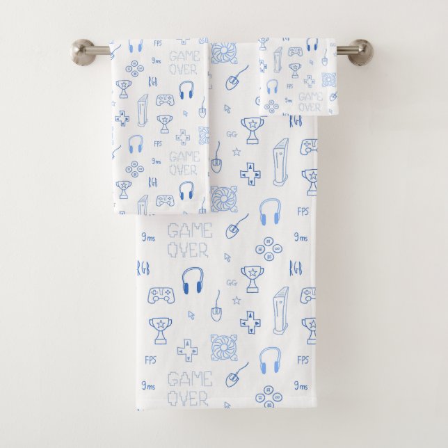 Video game doodle PC gamer theme Bath Towel Set (Insitu)