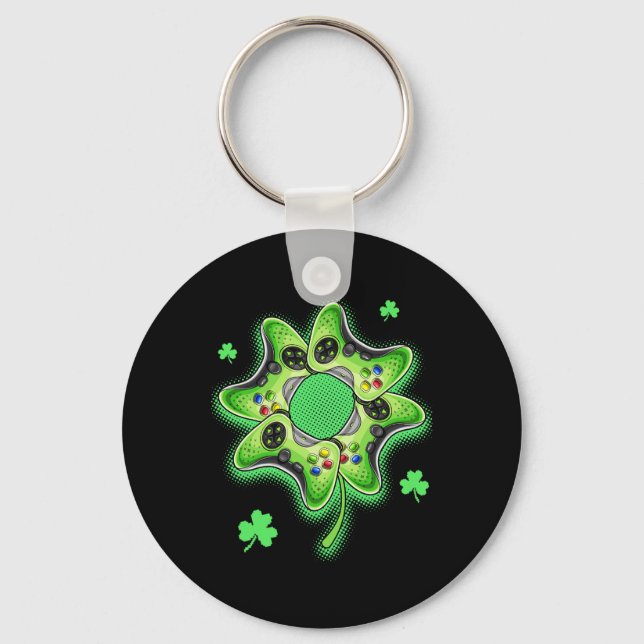 Video Game Four Leaf Clover St. Patrick's Day Game Keychain (Front)