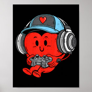 Video Game Gamer Heart Valentines Day Gaming Boys  Poster