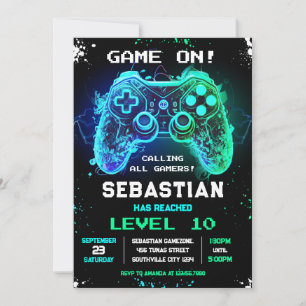 Video Game Gamer Party Birthday Invitation