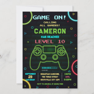Video Game Gamer Party Birthday Invitation