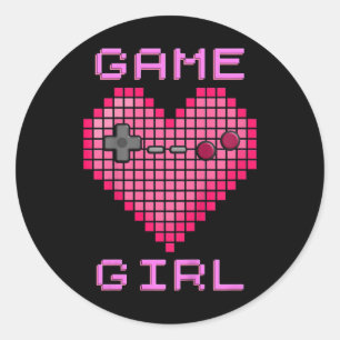 Video Game Girl Retro Gaming Pixel Heart Controlle Classic Round Sticker