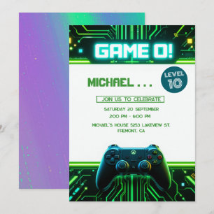 Video Game Green Kids Birthday Party Invitation