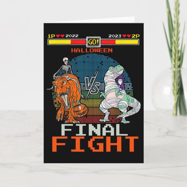 Video Game Halloween T-rex Skeleton Mummy - Final  Card (Front)