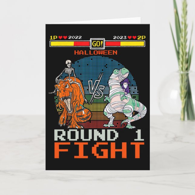 Video Game Halloween T-rex Skeleton Mummy - Round  Card (Front)