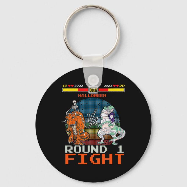 Video Game Halloween T-rex Skeleton Mummy - Round  Keychain (Front)