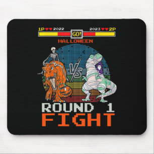 Video Game Halloween T-rex Skeleton Mummy - Round Mouse Pad