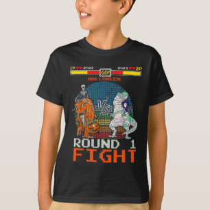 Video Game Halloween T-rex Skeleton Mummy - Round T-Shirt