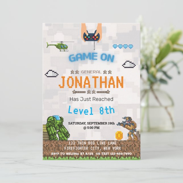 Video Game Level up Birthday invitations (Standing Front)