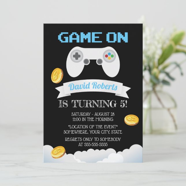 Video Game Level Up Birthday Party Invitation (Standing Front)