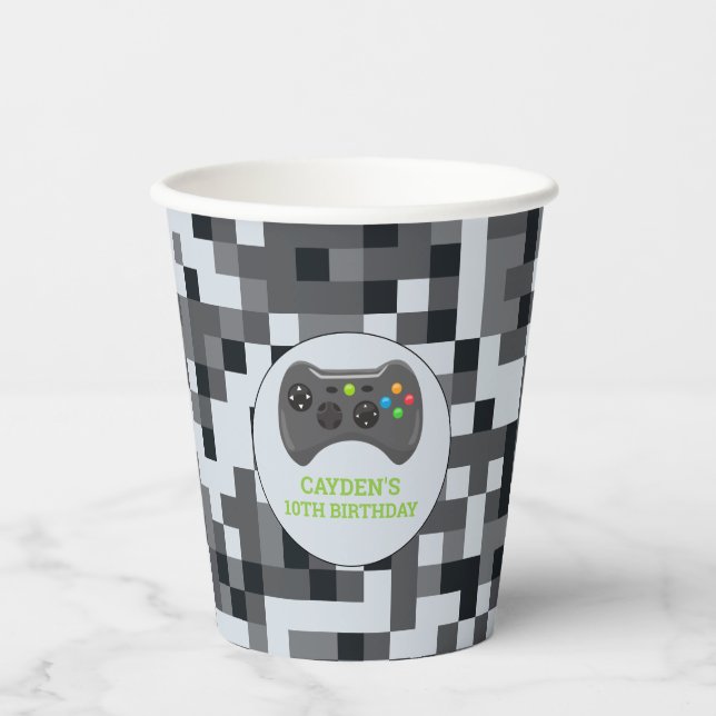 Video Game Level Up Controller Birthday Party Pape Paper Cups (Front)