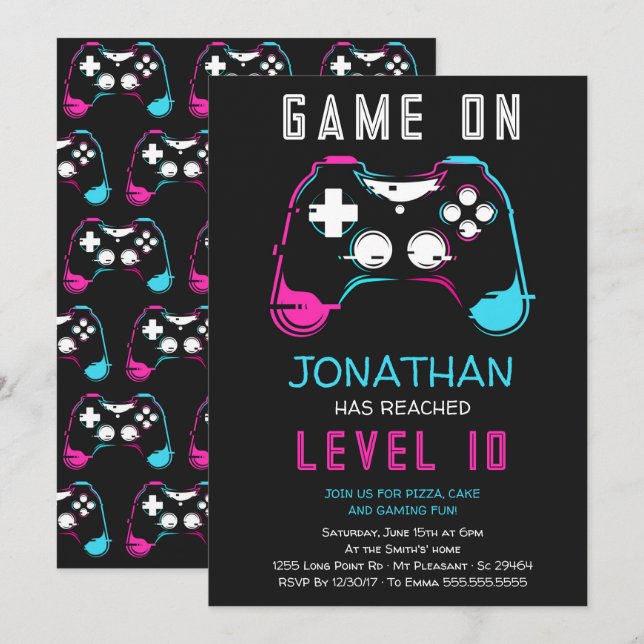 Video Game Level up Gamer Birthday Party Invitatio Invitation (Front/Back)