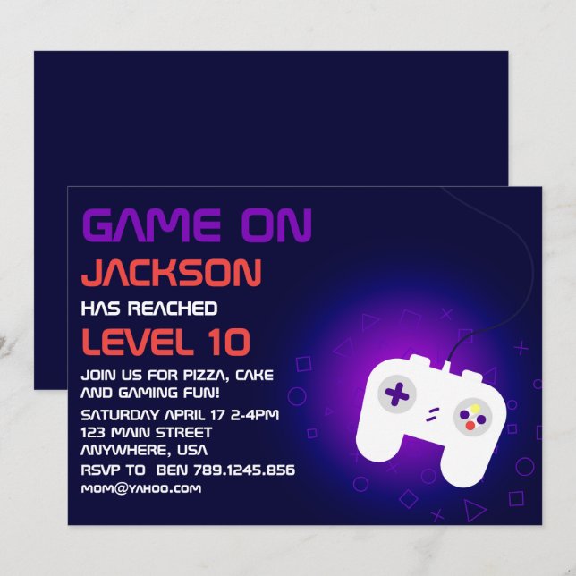 Video Game Level up Gamer Birthday Party Invitation (Front/Back)