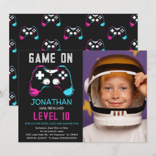 Video Game Level up Gamer Birthday Photo Invitation