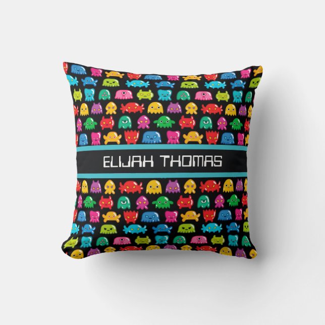 Video Game Monsters Geek Nerd Gamer Personalized Throw Pillow (Front)