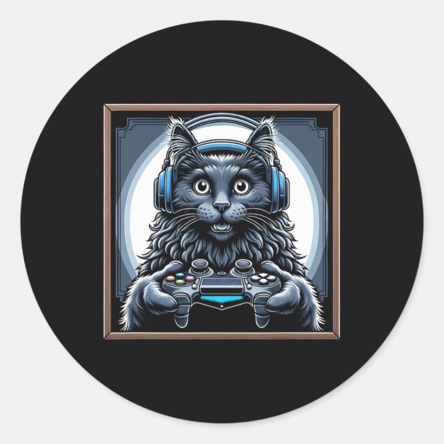 Video Game Nebelung Cat Gaming  Classic Round Sticker (Front)