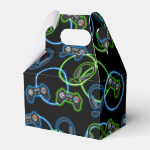 Video Game Neon Blue & Green Pattern  Favor Box