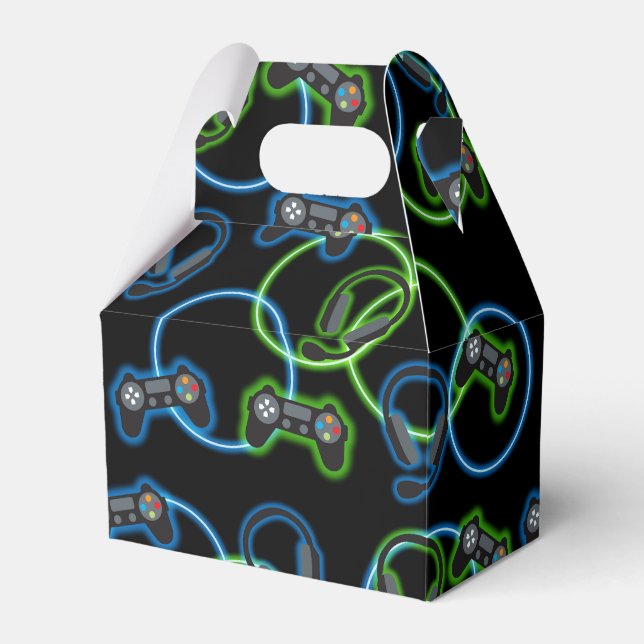 Video Game Neon Blue & Green Pattern  Favor Box (Front Side)