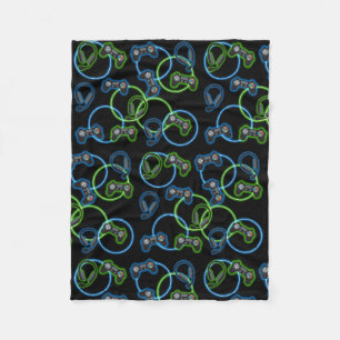 Video Game Neon Blue & Green Pattern  Fleece Blanket