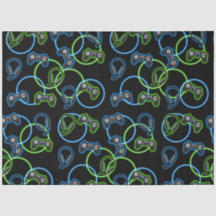 Video Game Neon Blue & Green Pattern  Tissue Paper