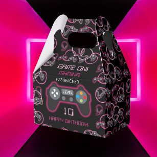 Video Game Neon Pink Girls Birthday Party Favor Box
