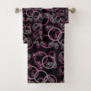 Video Game Neon Pink Girls Pattern Bath Towel Set