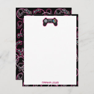 Video Game Neon Pink Girls Pattern Kids Card