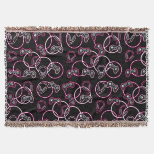 Video Game Neon Pink Girls Pattern  Throw Blanket (Front)