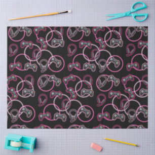 Video Game Neon Pink Girls Pattern  Tissue Paper