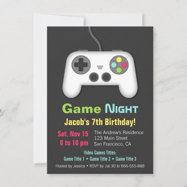 Video Game Night Boys Birthday Party Invitations (Front)