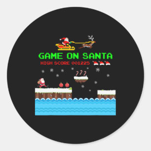 Video Game On Santa Ugly Christmas Gamer Santa Cla Classic Round Sticker