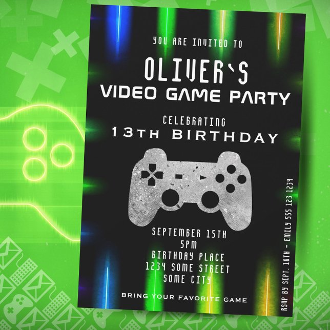Video Game Party Controller Neon Gaming Birthday  Invitation (Creator Uploaded)
