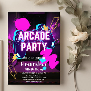 Video Game Party Controller Neon Gaming Birthday Invitation