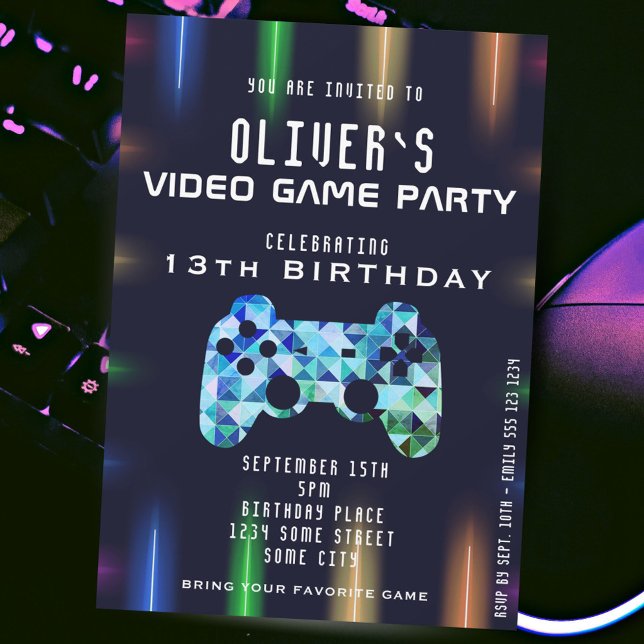 Video Game Party Controller Neon Gaming Birthday Invitation (Creator Uploaded)