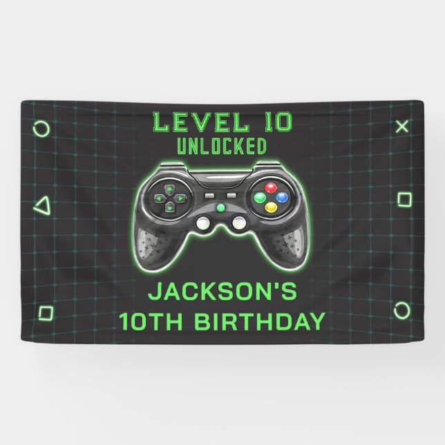 Video Game Party Level Up Kids Birthday Gamer Banner (Horizontal)