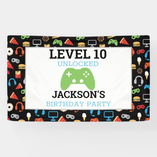 Video Game Party Level Up Kids Birthday Gamer Banner (Horizontal)