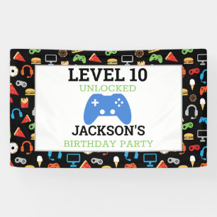 Video Game Party Level Up Kids Birthday Gamer Banner