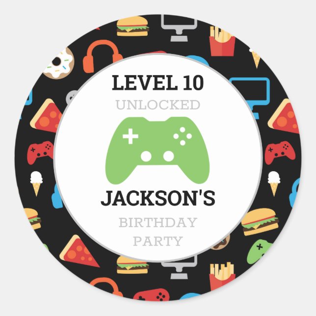 Video Game Party Level Up Kids Birthday Gamer Classic Round Sticker (Front)