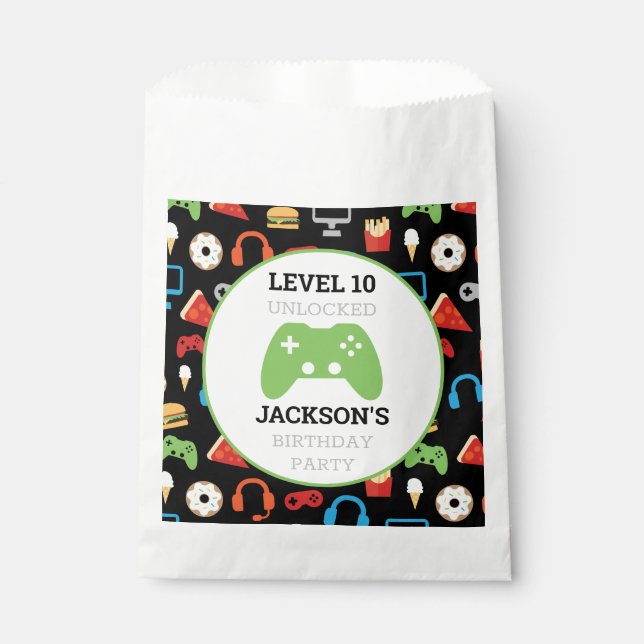 Video Game Party Level Up Kids Birthday Gamer Favour Bag (Front)