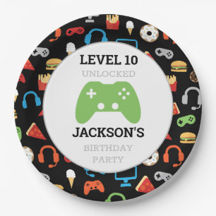 Video Game Party Level Up Kids Birthday Gamer Paper Plate