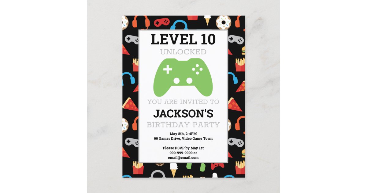 Video Game Party Level Up Kids Birthday Party Invitation Postcard | Zazzle