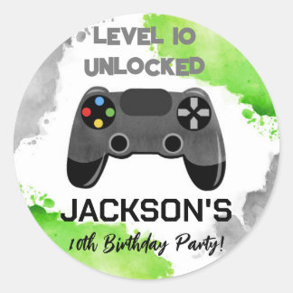 Video Game Party On Level Up Favour Stickers Label