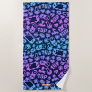 Video Game Pattern Retro Colours Beach Towel