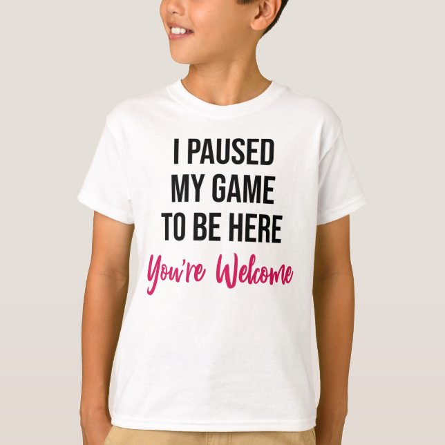 Video Game Paused Funny Typography Kids T-Shirt (Front)