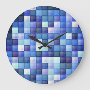 Video Game Pixels Blue Square Pattern Large Clock