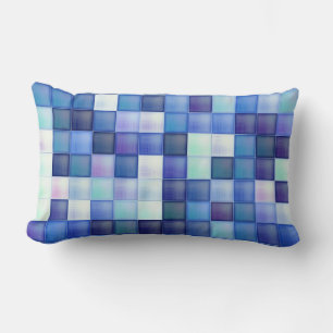Video Game Pixels Blue Square Pattern Lumbar Pillow