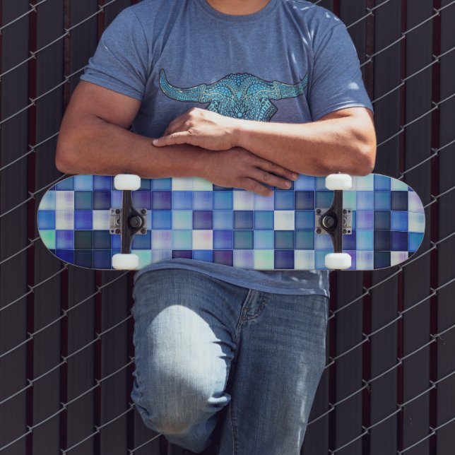 Video Game Pixels Blue Square Pattern Skateboard (Outdoor 3)