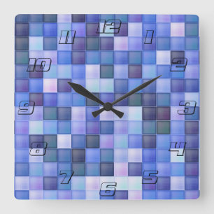 Video Game Pixels Blue Square Pattern Square Wall Clock