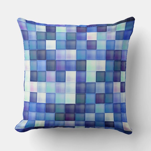 Video Game Pixels Blue Square Pattern Throw Pillow (Front)