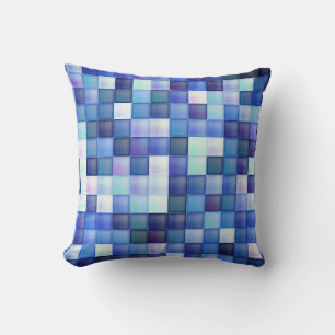 Video Game Pixels Blue Square Pattern Throw Pillow